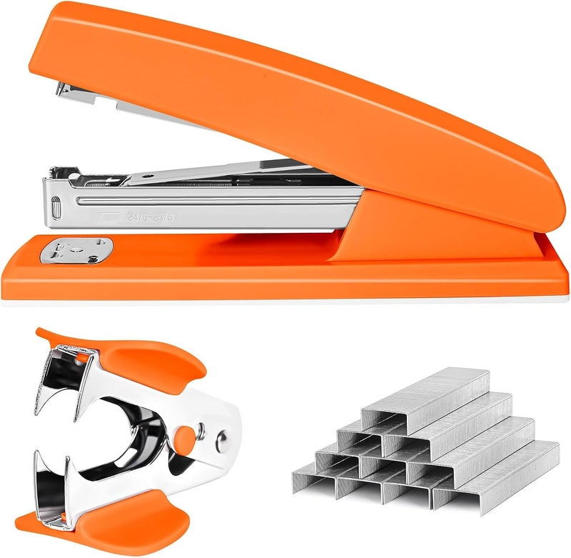 Muxdilu Stapler 25 Sheet Capacity with 1000 Staples and Staple Remover - Staplers for Desk, Non-Slip Office Stapler with Staples, Orange - Image 1